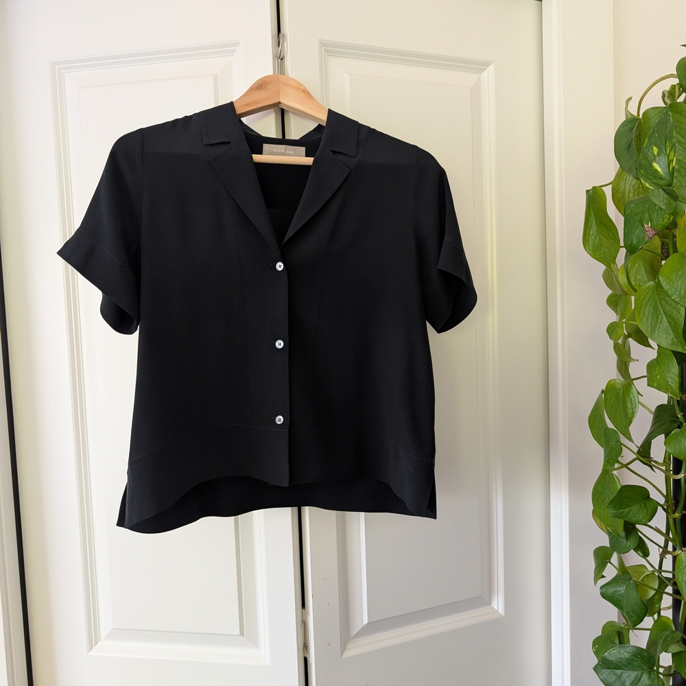 Everlane Silk Black Button Down Short Sleeve Shirt